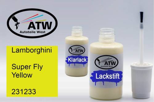 Lamborghini, Super Fly Yellow, 231233: 20ml Lackstift + 20ml Klarlack - Set, von ATW Autoteile West.